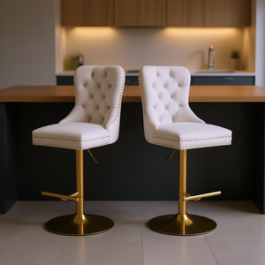 Tabourets de bar modernes en velours, hauteur réglable, base pivotante dorée, rembourrage capitonné, mobilier de bar pour la maison - Product Image 2