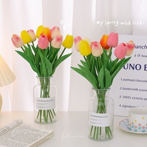 Bouquet de tulipes artificielles en plastique PU, couleur dégradée, 33 cm de haut, simulation réaliste, décoration d'intérieur, fleurs de printemps, arrangement en vase - Product Image 1