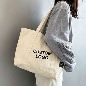 Wholesale Fashion <b>Plain</b> Color <b>Canvas</b> Shopping Eco Friendly Beach <b>Tote</b> <b>Bag</b> Custom Embroidery Logo Reusable Handbag - Product Image 1