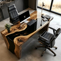 Table à manger en bois de noyer massif fait main avec plateau en résine époxy, base en acrylique transparent, pour la maison, le restaurant ou la villa