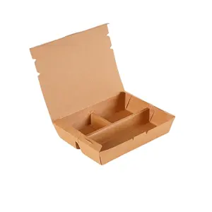 Emballage de restauration rapide à 3 compartiments respectueux de l'environnement, boîte de repas à emporter, papier Kraft pour emporter, récipient de nourriture