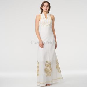 Vestido Largo de Playa Elegante Personalizado para Mujer, Bordado, Cuello en V, Sin Mangas, Estilo Vintage, Vestido de Verano para Mujer - Product Image 1