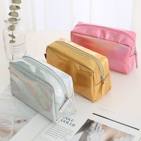 Sac à cosmétiques holographique laser personnalisé en cuir PU argent ou or sac hologramme à fermeture éclair trousse de maquillage pour femmes vente en gros