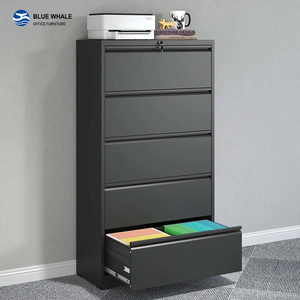 Armoire de classement latérale moderne en acier noir à 5 tiroirs verrouillables pour atelier et bureau - Product Image 1