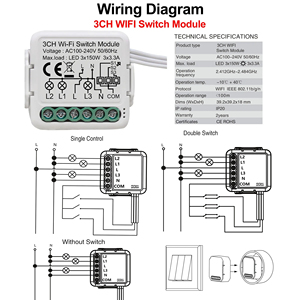 Módulo de Interruptor Inteligente Wifi de 3 Canales Tuya, 100-240V CA, <span class=keywords><strong>Precio</strong></span> de Fábrica, PST-S03 - Product Image 2