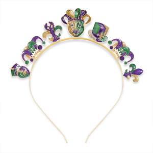 عصابة رأس لامعة من حجر الراين للاحتفالات باللون الذهبي والأرجواني والأخضر إكسسوارات للحفلات قناع توضع عليه تاج فجر الليز - Product Image 1