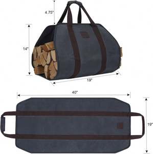 Free Sample Large Firewood Carrier <b>Bag</b> for Wood Stove Accessories Made of Heavy-duty Waxed Canvas Log Carrier Tote - Product Image 5