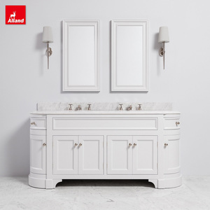 Meuble-lavabo de salle de bain incurvé en contreplaqué de luxe Allandgroup à double vasque pour chambres ou projets hôteliers, avec éclairage et vasque en dalle - Product Image 5