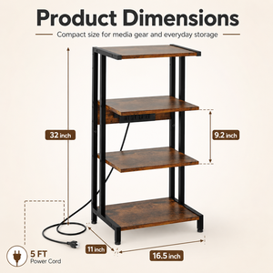 Custom Media Console Stereo Racks and <b>Stands</b> <b>Shelves</b> Rustic Brown AV <b>Stand</b> with Outlets Audio Tower Cabinet - Product Image 2