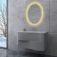 Ensemble de meuble-lavabo de salle de bain moderne en PVC incurvé avec fermeture douce, lignes élégantes, vasque