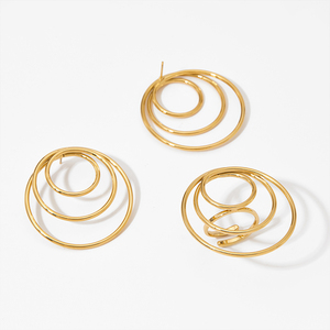 YS grande déclaration en acier inoxydable boucles d'oreilles anneau ensemble géométrique cercle boucles d'oreilles anneaux plaqué or ensembles à la mode pour les femmes - Product Image 1