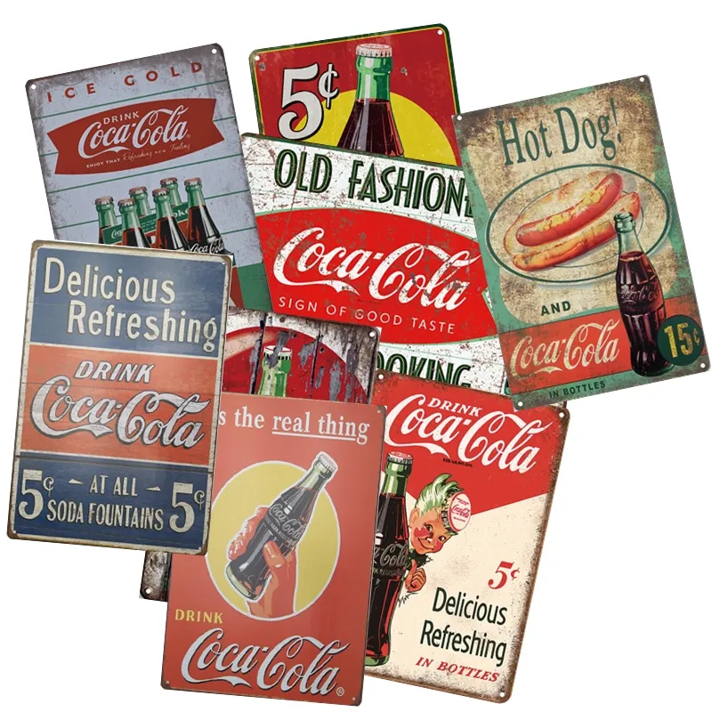 Wholesale Vintage Cola Advertisement Metal Poster Retro Wall Hanging Metal Plates Decorative Metal Plaque Wall Sticker Tin Sign