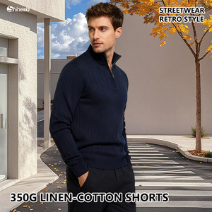 Maglione OEM a Collo Alto con Mezza Zip in Cotone per <span class=keywords><strong>Uomo</strong></span>, Maglione Lavorato a Maglia Personalizzato con Cerniera 1/4 - Product Image 1