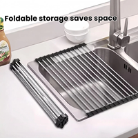 Égouttoir pliable pour évier de cuisine en acier inoxydable, tapis de séchage pour vaisselle, ustensiles, fruits et légumes, organisateur de rangement