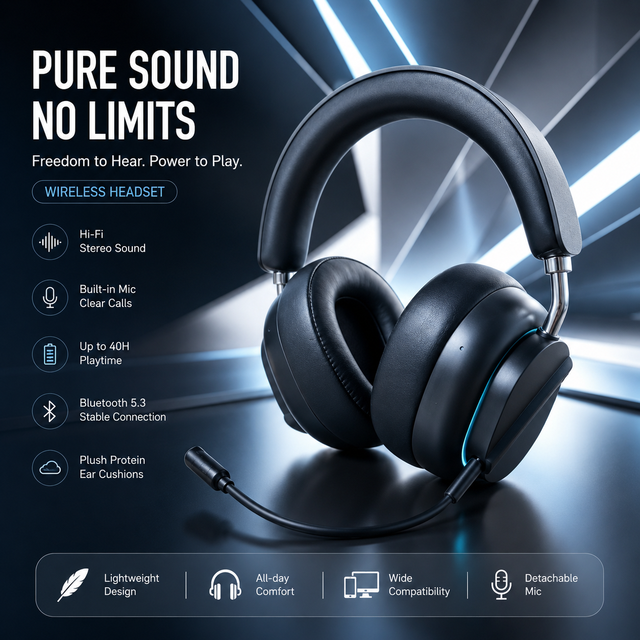 2026 Wholesale Sports Music Travel Aviation Mobile Phone Over-ear Professional Hifi Gaming Headphones Mic for 5.4 Wireless