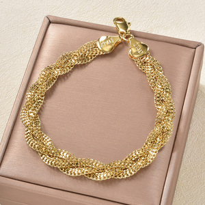 Pulsera Jubilee en oro de 18 quilates antideslustre, cadena plana tejida multicapa, pulseras de pareja hechas a mano. - Product Image 4