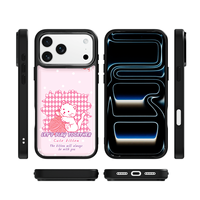 Coque de téléphone AG Feeling Black Edge avec motif chat rose en fil doré pour iPhone 17, 17 Pro Max, 16 Pro, 15 – Coque magnétique