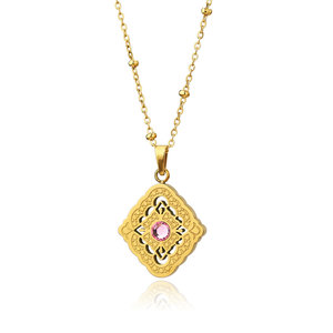 Collar de Joyería con Colgante de Rombo Calado, Diseño Vintage, Chapado en Oro PVD de 14k/18k, Acero Inoxidable 316L Personalizado para Mujer - Product Image 5