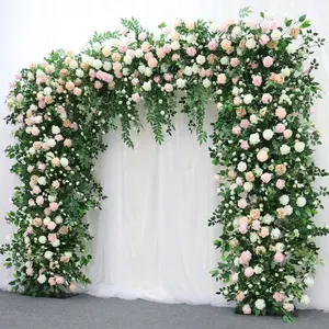 Mewah Putih Merah Muda Mawar Hijau Tanaman Daun Bunga Buatan Baris Pesta Pernikahan Lengkungan Latar Belakang Dekorasi Menggantung Bunga