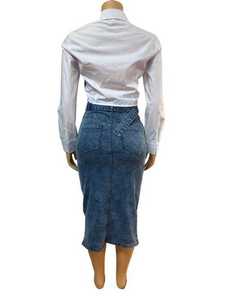 Completo Set Due Pezzi Moda 2025: <span class=keywords><strong>Camicia</strong></span> a Maniche Lunghe con Inserti e Gonna in <span class=keywords><strong>Denim</strong></span> con Cintura in Vita da <span class=keywords><strong>Donna</strong></span> - Product Image 4