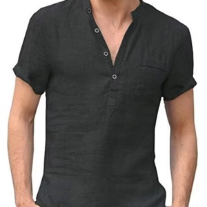 Chemises en lin pur pour hommes, tissu léger à séchage rapide pour l'été, logo personnalisé, commandes en gros - Product Image 1
