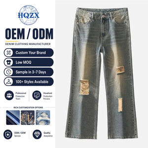 Pantalones vaqueros de mezclilla desgastados y rotos de estilo vintage americano para hombre, de pierna recta, holgados y a la moda, largos, para verano. - Product Image 1