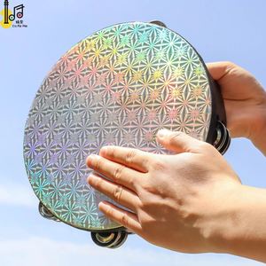 Pandereta de mano Cabeza láser intermitente de madera de doble fila 10 pulgadas 25 cm Pandereta para fiesta de baile Concierto Pandereta Precio - Product Image 5