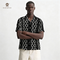 Chemise à motif pour homme en poly-linens Mono Interlock, noire et crème, style cubain, pour les vacances à la plage