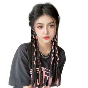 Peluca de cola de caballo alta con trenzas de cuatro hebras, negro y rosa ombré, cabello trenzado a mano para mujer, estilo dulce y moderno, aspecto natural invisible - Product Image 1
