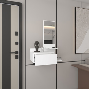 Mueble flotante para pasillo, 36.2 pulgadas de alto, 1 cajón, 3 estantes, 1 espejo, color blanco - Product Image 5