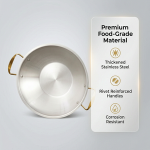 FLEY Sartén de Paella de Acero Inoxidable Estilo Coreano con Doble Asa, <span class=keywords><strong>Olla</strong></span> para Mariscos, Dorado/Plateado, Compatible con Inducción - Product Image 2