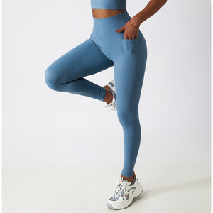 Leggings de Yoga taille haute pour femmes doux extensible séchage rapide sans couture respirant Spandex Leggings de sport avec poches pour femmes - Product Image 5