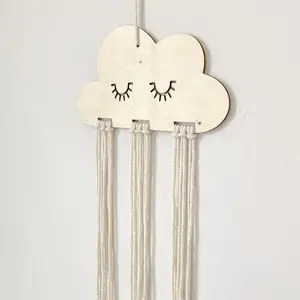 INS fashion – décoration murale pour chambre d'enfants, support d'arc de cheveux en bois avec corde en coton pour filles, organisateur de rangement de clips