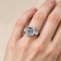 Bague de fiançailles en moissanite à trois pierres taille Asscher, argent 925 plaqué or 18 carats