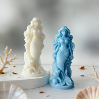 Bougie parfumée 3D Sirène sculptée en gros, en cire de soja, motif coquillage en relief, thème océan, décoration côtière pour la maison, cadeau