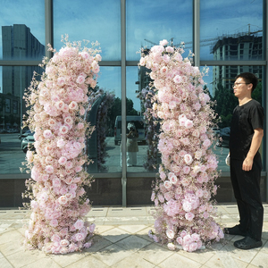 Arco de flores artificiales de seda rosa en forma de cuerno DKB para decoración de fondo de escenario en eventos de boda - Product Image 1