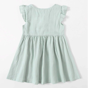 OEM-vestido tejido de algod&oacute;n ligero para <strong>ni</strong>&ntilde;as, venta al por mayor, manga con botones - Product Image 2