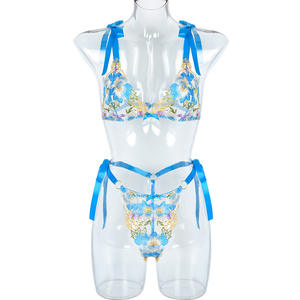 DEEPLOVE Retail 2022外国貿易女性の刺Embroideryサスペンダーシルクストラップ弓セクシーな下着セット - Product Image 5