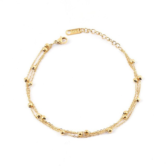 18K Gold Beads Chain Bracelet PVD Plating Waterproof Double Layer Chain Bracelets
