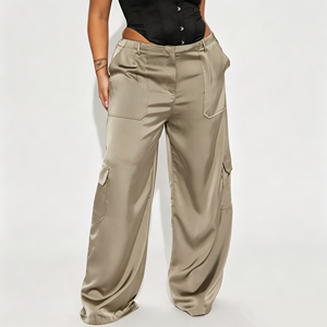 <strong>Plus</strong> <strong>Size</strong> Satin Cargo Wide Leg <strong>Pants</strong> Women High Waist Glossy <strong>Parachute</strong> Trousers Loose Casual Wholesale Custom Private Label - Product Image 5