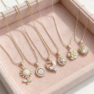 Luxury 18K Gold Plated CZ <b>Crystal</b> Pendant Necklace for Women Elegant Sunflower Heart Star <b>Moon</b> Flower Charm Jewelry Wholesale - Product Image 4