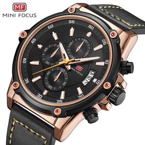 นาฬิกาข้อมือควอตซ์แท้ Mini Focus MF0175G MF 0175 กันน้ำ โครโนกราฟ เข็มเรืองแสง สายหนัง สำหรับผู้ชาย - Product Image 1