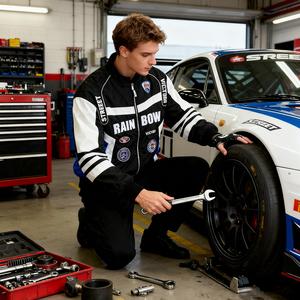 Người đàn ông của đua Áo khoác <span class=keywords><strong>Motorsport</strong></span> thêu các bản vá lỗi không thấm nước thoáng khí cao cổ áo Zip-Up Thời trang đường phố theo dõi phong cách - Product Image 3