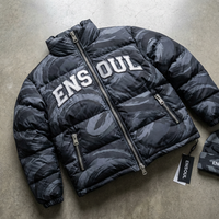 Veste d'hiver chaude décontractée bleue matelassée à double fermeture éclair pour homme, style camouflage, en polyter, avec col montant, fine, pour la vente en gros