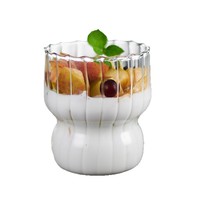 Vaso de Vidrio Ondulado Vertical con Forma de Calabaza, Libre de PFAS y BPA, para Yogur, Postre, Café Helado, Té con Leche, Juegos de Regalo, Apto para Microondas