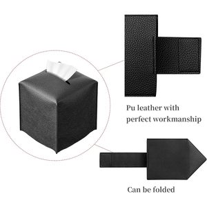 Square <b>Tissue</b> Box Cover Pu Leather Modern Organizer <b>Black</b> 5.34 In Cube - Product Image 4
