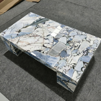 Table d'appoint en marbre naturel poli, table basse cube en marbre Titanic Storm, tables basses sur piédestal en marbre