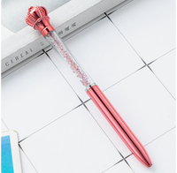 Pulpen Cantik Lucu Berhias Mahkota Kristal Tabung Intan Isi Ulang Pulpen Ballpoint Plastik Warna Rose Gold  Pulpen Anak Perempuan Berhias Intan