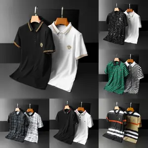 Summer cotton men's shirt Short sleeve polo shirt striped casual men's lapel T-shirt top