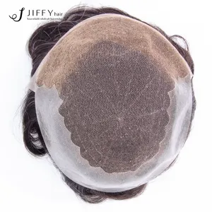 Stokta JIFFYHAIR 8 "* 10" orta hafif hint saç fransız dantel pu ile tarafta ve geri Q6 saç sistemi peruk